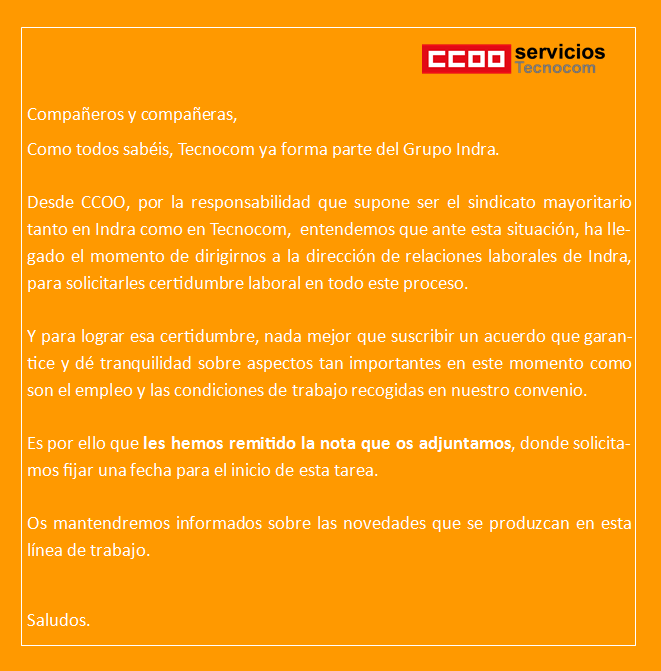 Mantenimiento empleo Tecnocom Indra