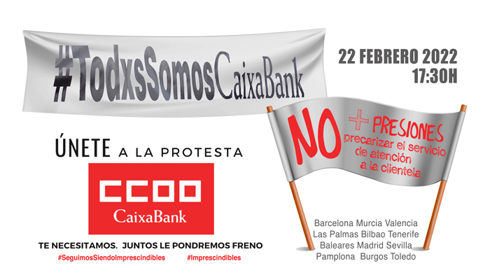 Cartel CCOO Convocatoria concentraciones protestas plantilla CaixaBank