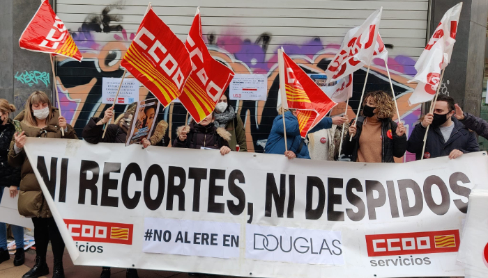 imagen de la concentración de 18 de marzo de 2022 en Zaragoza durante la jornada de huelga, convocada para protestar contra el ERE en Douglas Spain