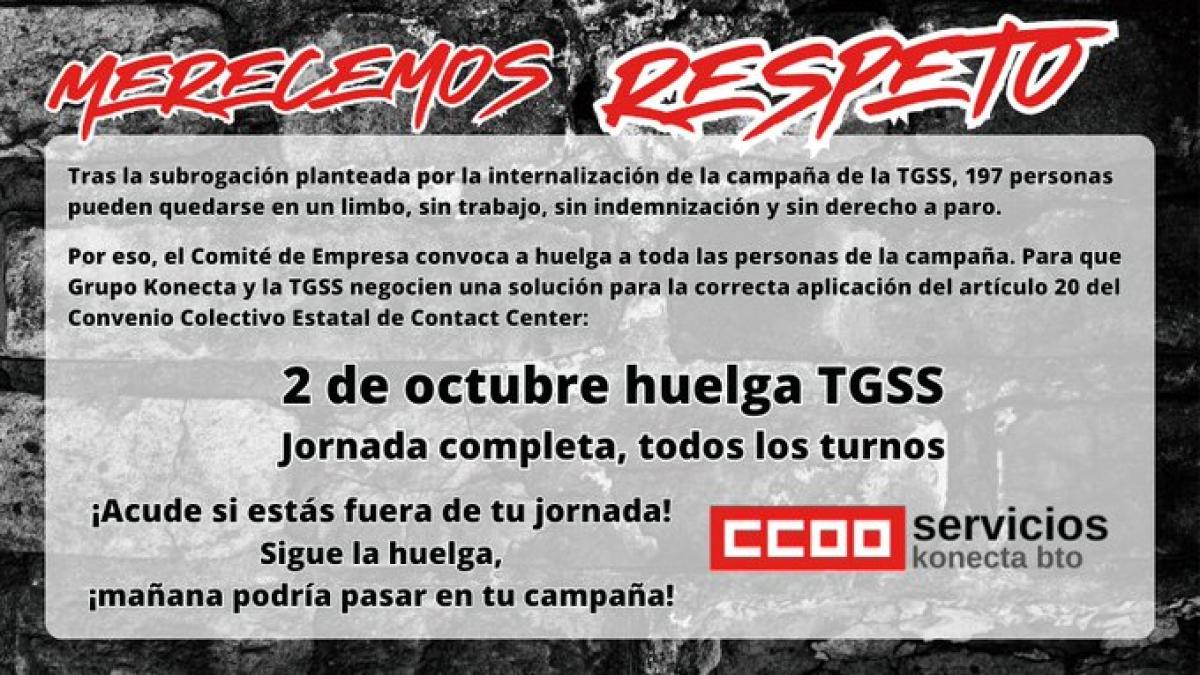 foto cartel informa situación de la personas de Contact Center de la Tesorería General de la Seguridad Social
