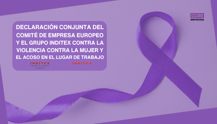 infografía sobre la declaración conjunta del Comité de empresa europeo y el Grupo Inditex contra la violencia contra la mujer y el acoso en el lugar d