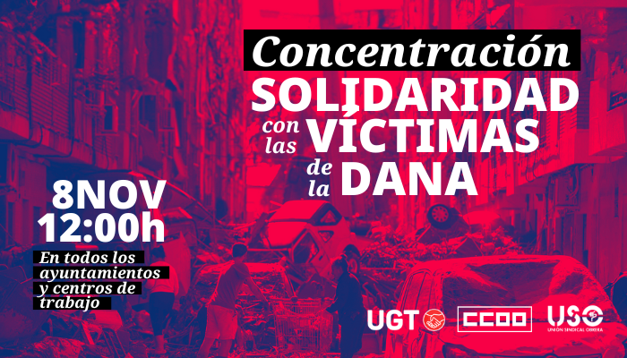 Cartel convocatoria de paro de 10 minutos el viernes 8 de noviembre en solidaridad afectados por la DANA