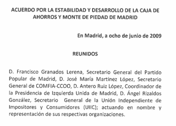 Pacto de Estabilidad en Caja Madrid 2009