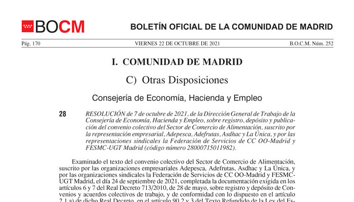 Convenio comercio alimentación Madrid