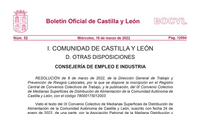 imagen de la publicación en el BOCYL