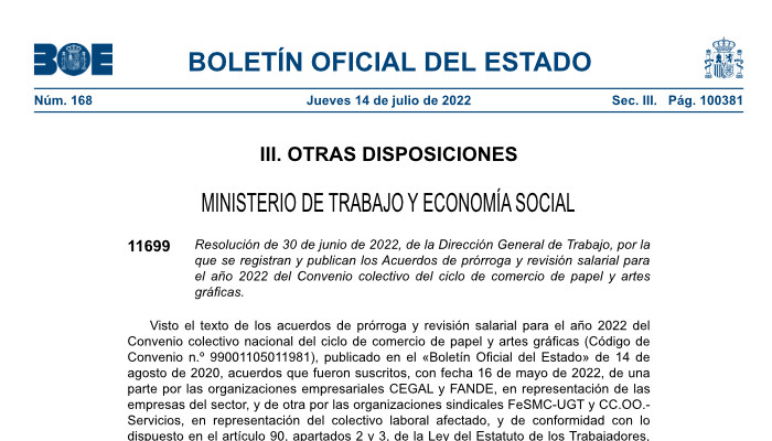 captura publicación Boletín Oficial del Estado (BOE)
