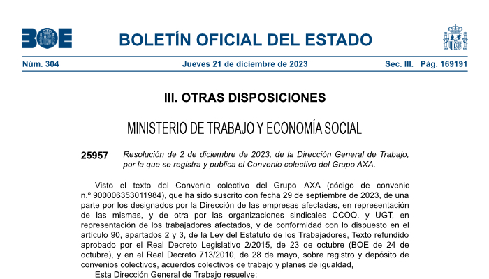 Captura de la publicación en el Boletín oficial 