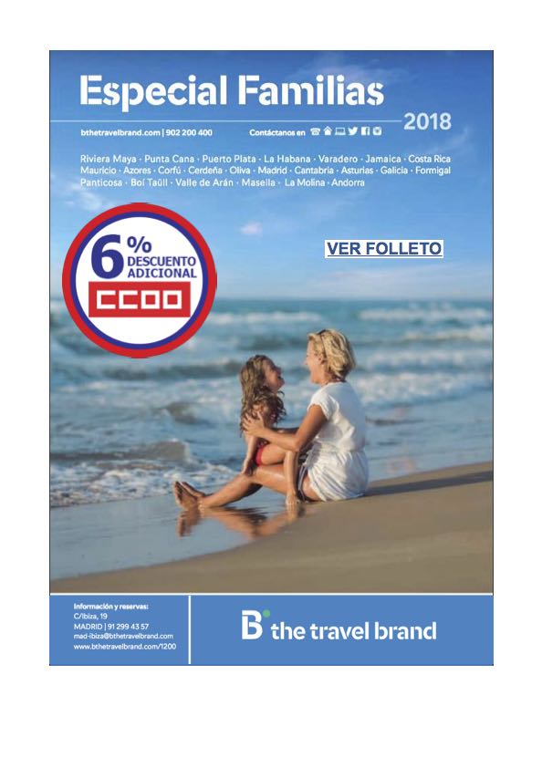 Oferta vviajes familias. afiliacion CCOO