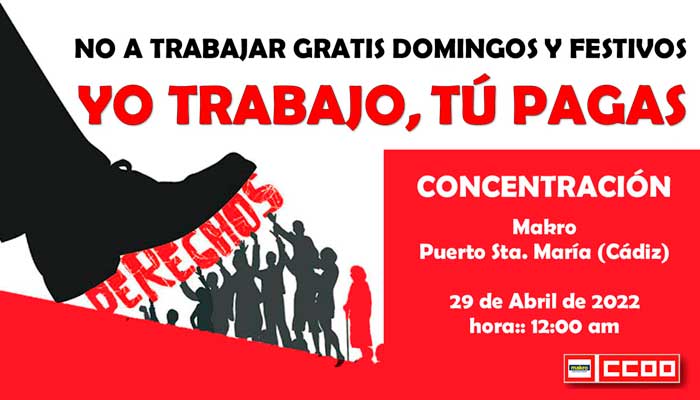cartel convocatoria de concentración de protesta en Makro - Puerto de Santa María (Cádiz)