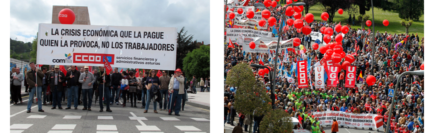 Pancarta: La crisis económica que la pague quien la provoca, no los trabajadores.