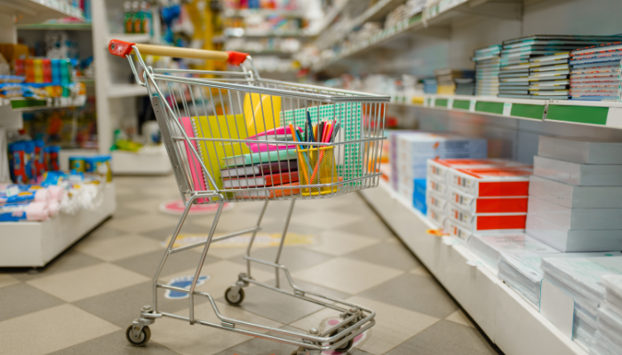 carro compra en una papelería