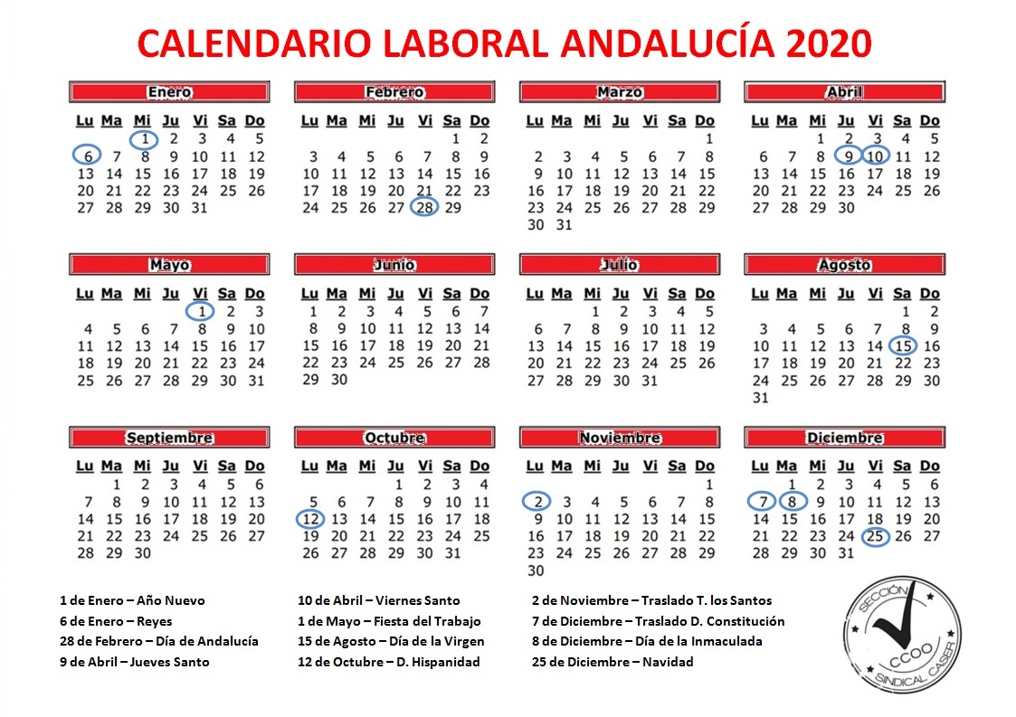 Andalucia Calendario Laboral 2020 calendario laboral andaluz