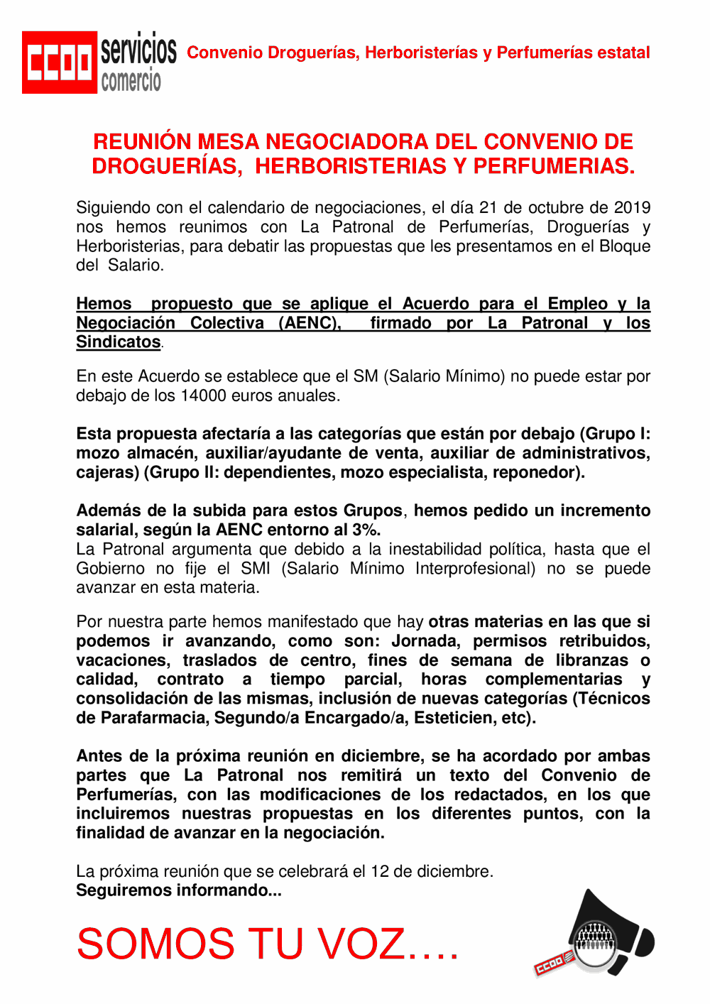 negociacion convenio perfumerias y droguerías