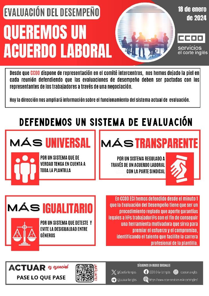 EVALUACION DEL DESEMPEÑO CCOO ECI EL CORTE INGLES EVD MAS UNIVERSAL, MAS TRANSPARENTE, MAS IGUALITARIO, IGUALITARIA