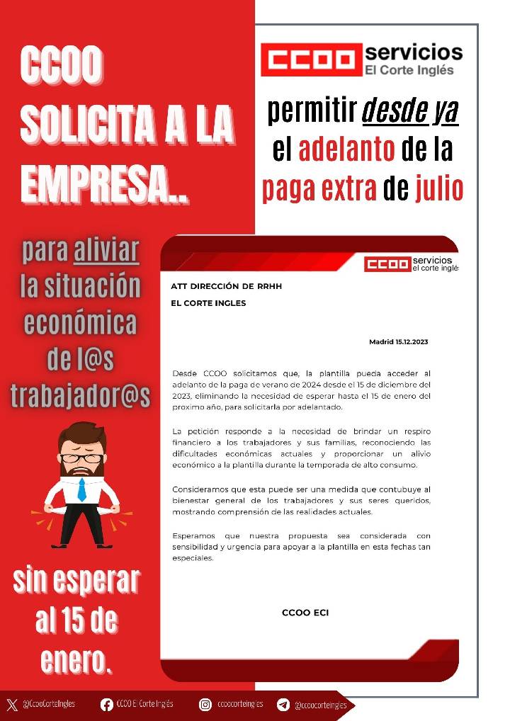 adelanto paga extra julio ccoo eci el corte ingles