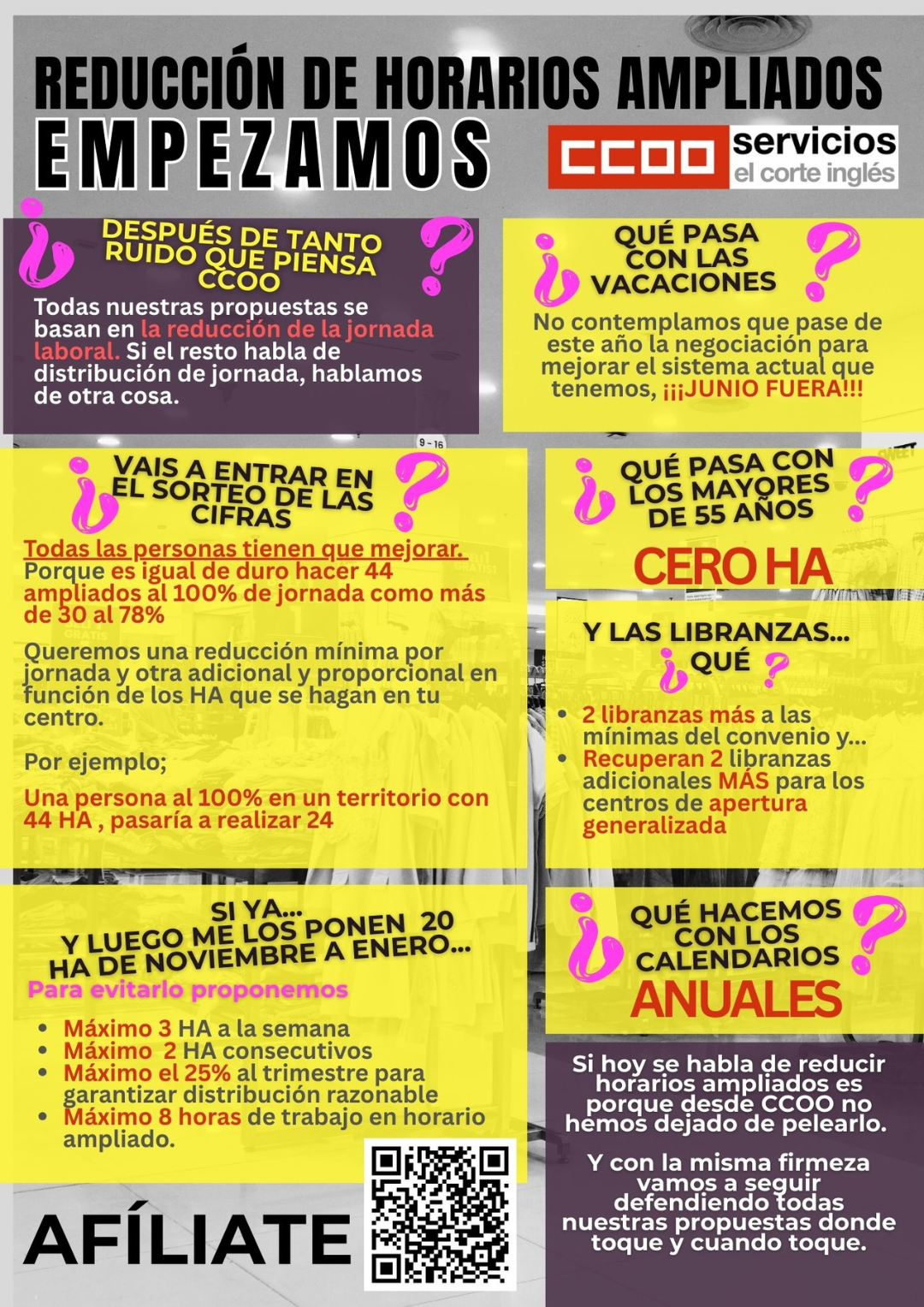HORARIOS ECI, CCOO ECI, REDUCCION AMPLIADOS, TURNO DE JUNIO Y SEPTIEMBRE VOLUNTARIOS, PLAN SENIOR 0 HA MAYORES DE 55 AÑOS