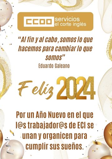 carta felicitacion año  2024  año nuevo ccoo eci el corte ingles