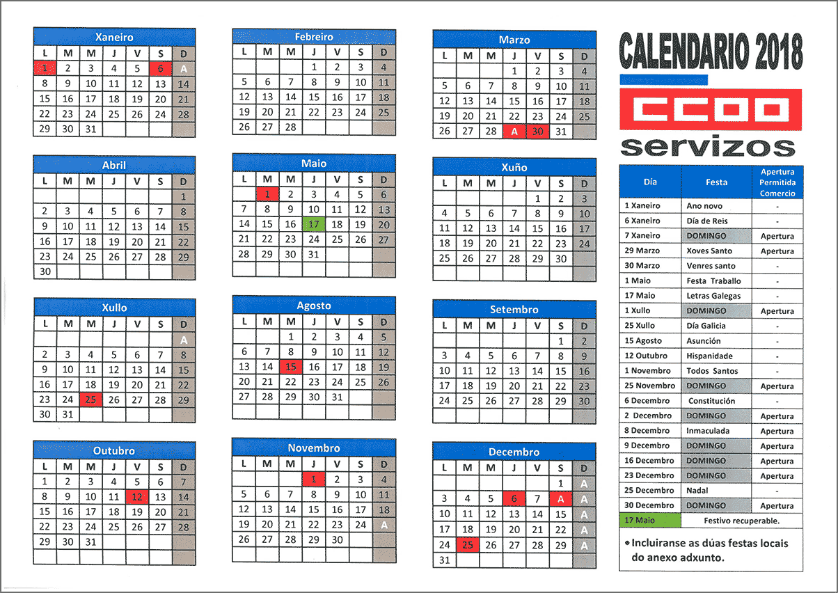 calendario laboral 2018