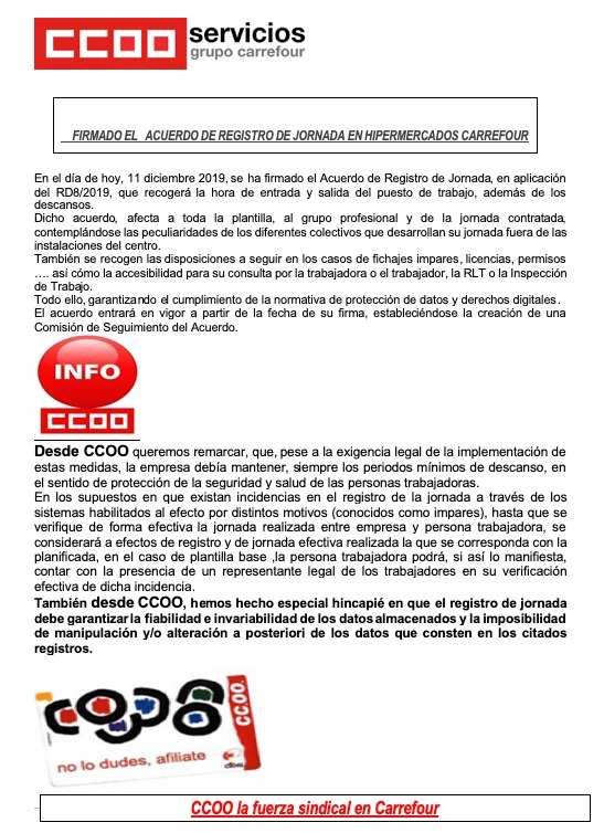 REgistro de jornada Carrefour hipermercados