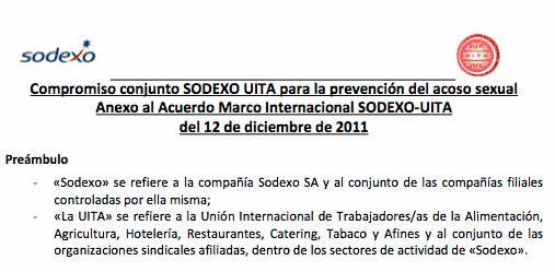 Compromiso para la prevención del acoso sexual Sodexo UITA