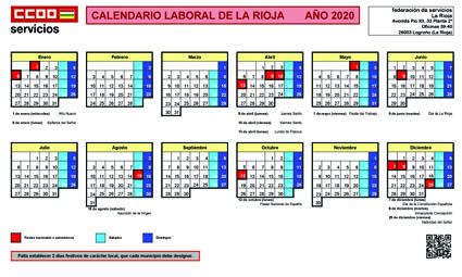Calendario Laboral De La Rioja 2020 Federacion De Servicios calendario laboral de la rioja