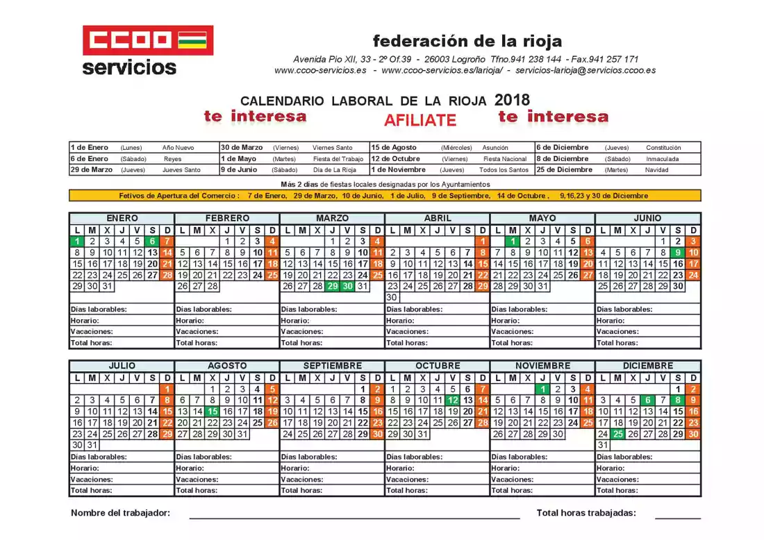 Calendario laboral la rioja 2018