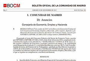 Boletin oficial convenio comercio Madrid