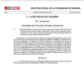Boletin oficial Convenio Hospedaje Madrid
