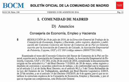 Convenio Colectivo del Sector de Comercio de la Piel en General Madrid
