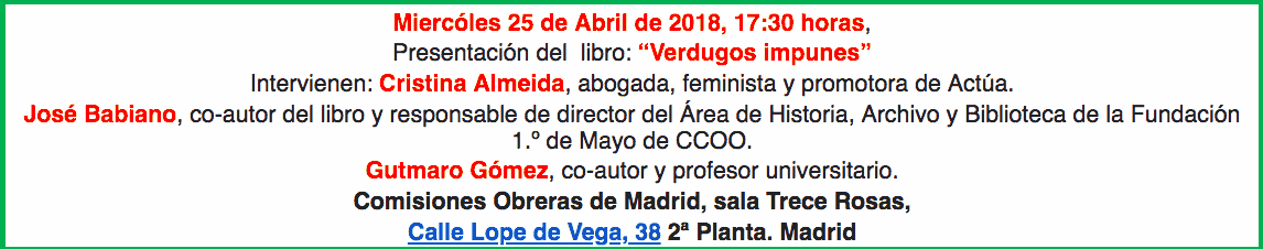 Presentación libro Verdugos impunes