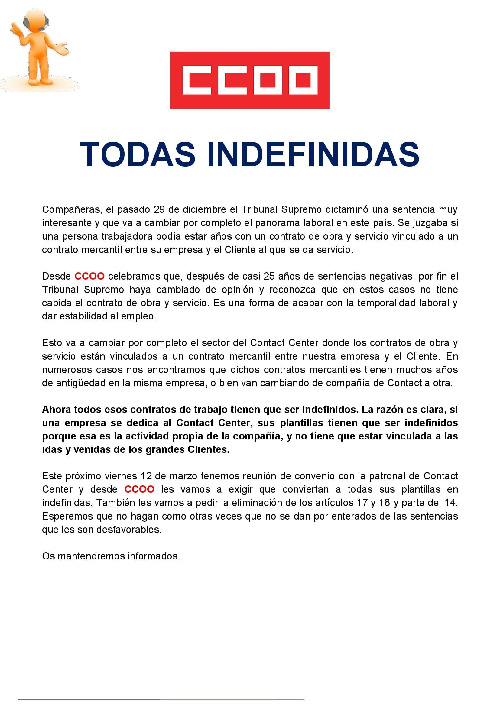 Indefinidas en Contact center