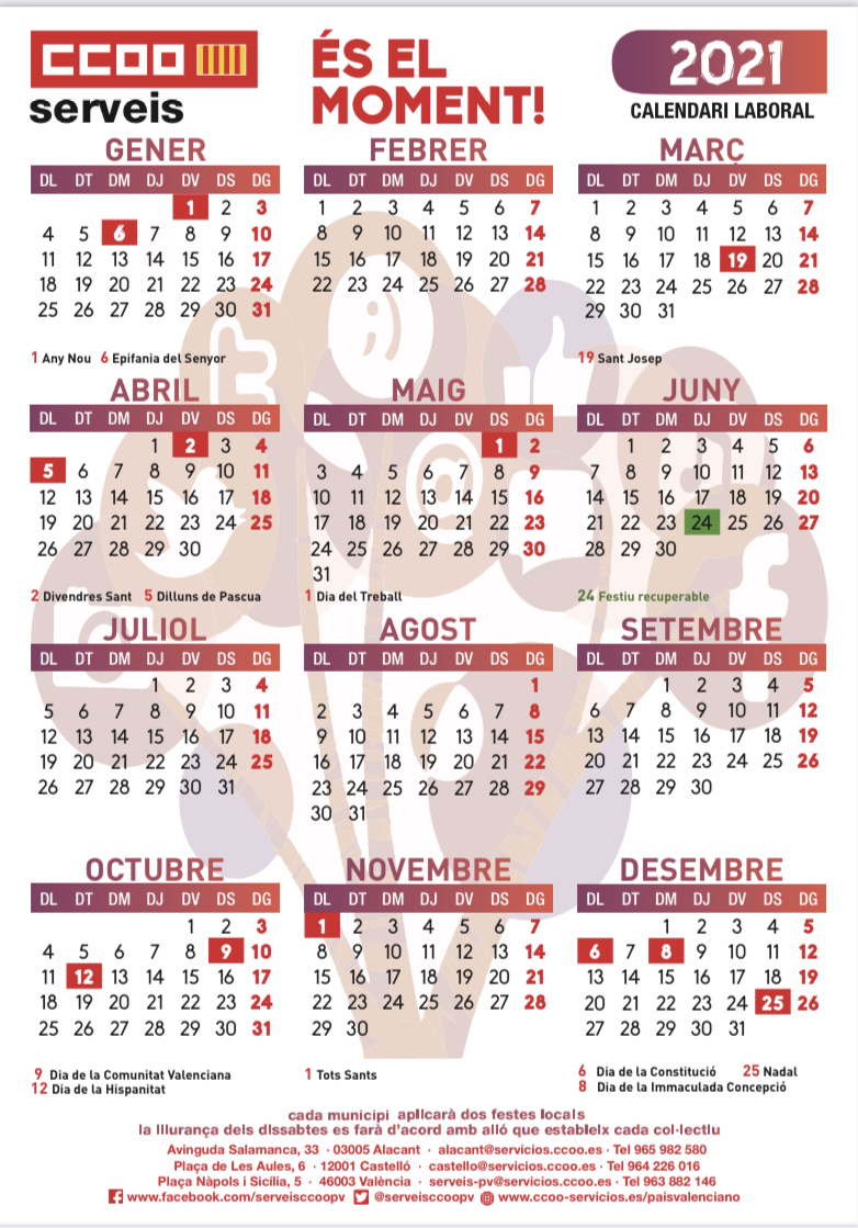 Calendario Laboral 2021 Valencia Ccoo