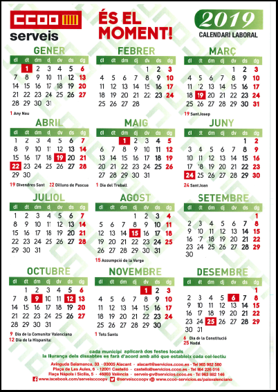 Calendario autonomico 2019
