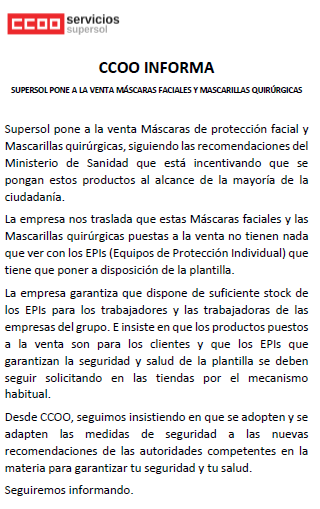 Supersol venderá máscaras faciales y mascarillas quirúrgicas