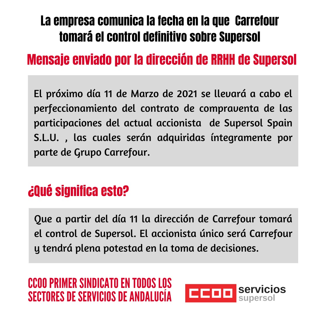 Carrefour tomará el control sobre Supersol el día 11 de marzo