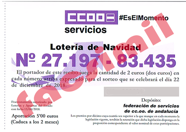 Lotería de Navidad CCOO Unicaja Lotería de Navidad CCOO Unicaja